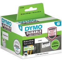 DYMO LabelWriter Durable Labels box, green and white, 57 x 32mm, 800 labels, eco-friendly packaging.