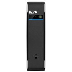 Black Eaton 3P Ellipse UPS featuring a sleek design, LED indicator lights, and a power button, designed for uninterruptible power supply in a compact form.