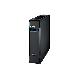 Eaton 3P700I UPS in a sleek black design with a blue LED indicator, featuring multiple power outlets and a compact, upright structure for efficient space utilization.