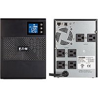 Black Eaton 5SC750 UPS with LCD display, vented front, and six rear AC outlets with power cord.
