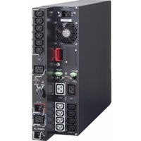 Eaton 9PX2200IRTBPBS UPS, black, with multiple power outlets, cooling fan, and control panel on the side.