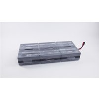 Rectangular Eaton UPS battery, gray with black accents, red and black wires, 6 V 9 Ah capacity.