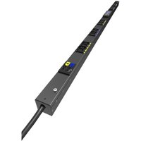 Black Eaton PDU with 24 AC outlets, 39U size, elongated rectangular shape, visible power cable.