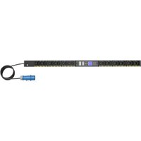 Eaton EVSWF116A PDU, black, 24 AC outlets, 22.5U size, digital display, blue plug, long rectangular design.