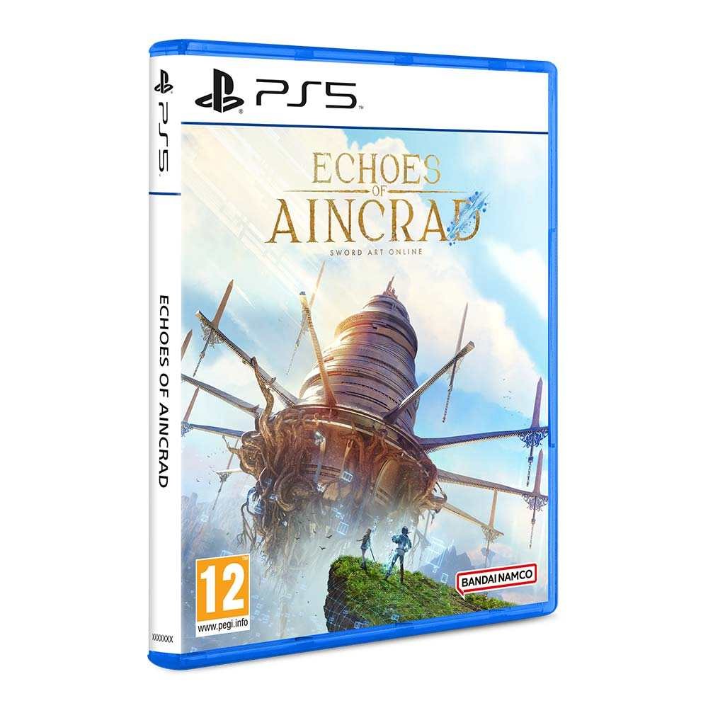 Cover features a vibrant illustration of a floating castle with a blue sky, accompanied by the title "Echoes of Aincrad" and PS5 branding, in a standard blue case by BANDAI NAMCO.