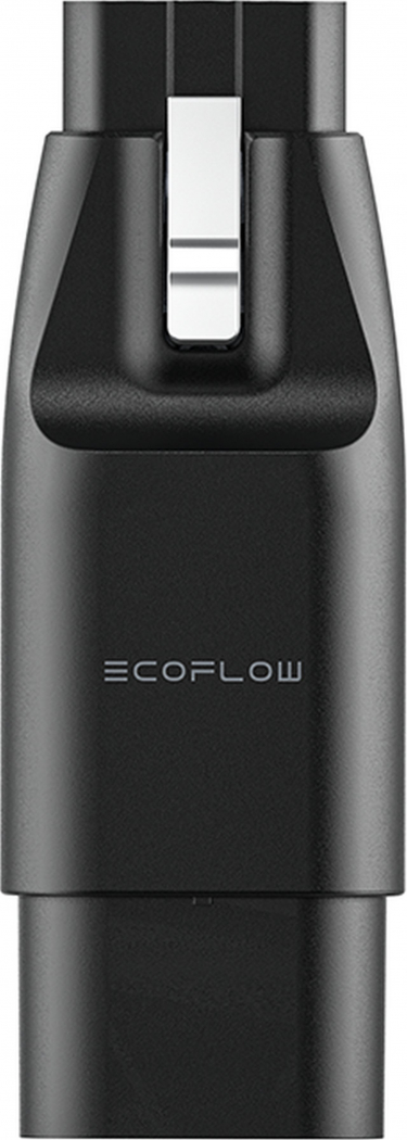 Black EcoFlow EV X-Stream Adapter with a sleek design, featuring a silver latch and the EcoFlow logo, designed for use with the DELTA Pro power station.