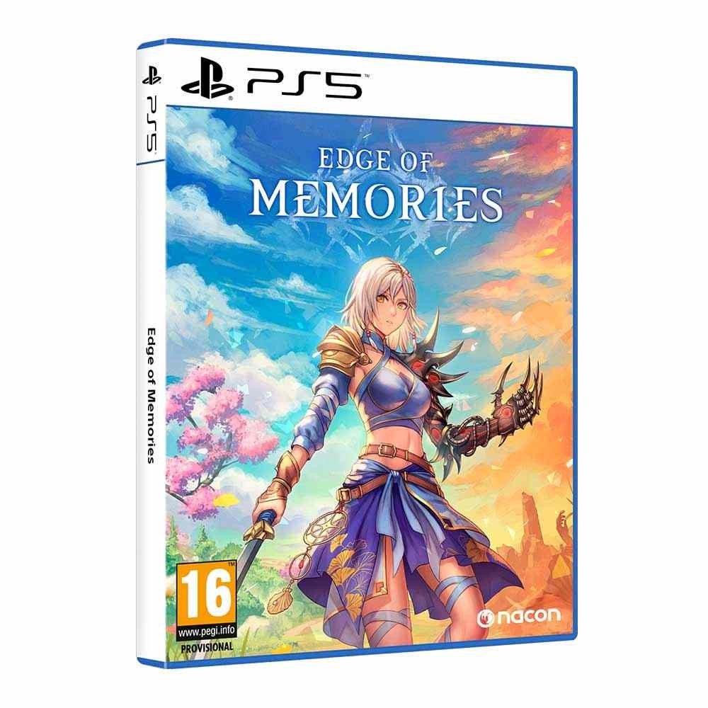 Cover art for "Edge of Memories" features a female character in armor, vibrant colors with a fantasy landscape, PlayStation 5 branding, and a 16+ age rating.