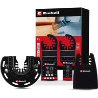 Einhell 4 Piece OIS Oscillating Multi Tool Accessory Set with black blades and red branding in a branded box.