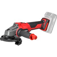 Red and black Einhell cordless angle grinder with brushless motor and 115mm disc, ergonomic handle, and battery slot.