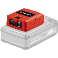 Red Einhell USB A and C powerbank adaptor for 18v PXC batteries with dual ports and logo on top.
