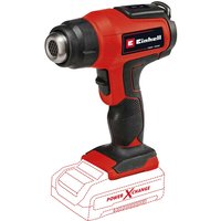 Red and black Einhell TE-HA 18 Li cordless heat gun with ergonomic handle and metal nozzle.