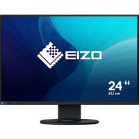 Black EIZO FlexScan EV2410R-BK monitor, 24.1-inch screen, slim bezels, with EIZO logo on a blue gradient background.
