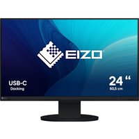 Black EIZO FlexScan EV2480-BK monitor, 23.8" screen, slim bezels, USB-C docking, 1920 x 1080 resolution.