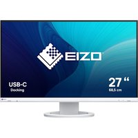 White EIZO FlexScan EV2720S-WT monitor, 27-inch, 2560x1440 resolution, slim bezels, USB-C docking, on a circular stand.