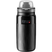 Black Elite Fly Tex MTB Bottle 550ml with textured surface, clear cap, and Fly 550 logo.