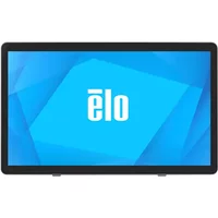 Elo E-Series 3 POS monitor, 15.6" Full HD LED touchscreen, black frame, displaying blue Elo logo on screen.
