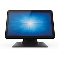 Black Elo Touch Solutions E160104 multimedia cart with flat panel display and sleek rectangular base.