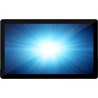 Elo Touch Solutions I-Series 2 touchscreen monitor, black frame, 21.5-inch display, bright blue screen.