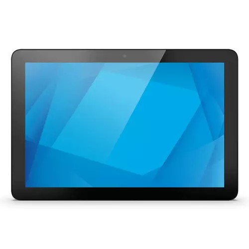 10.1-inch touchscreen computer in clear and black, featuring a sleek design, 4 GB RAM, 64 GB flash storage, and running Android 14, ideal for various applications.