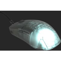 White Endgame Gear OP1 RGB gaming mouse, right-hand design, USB Type-A, glowing grid pattern, optical sensor.