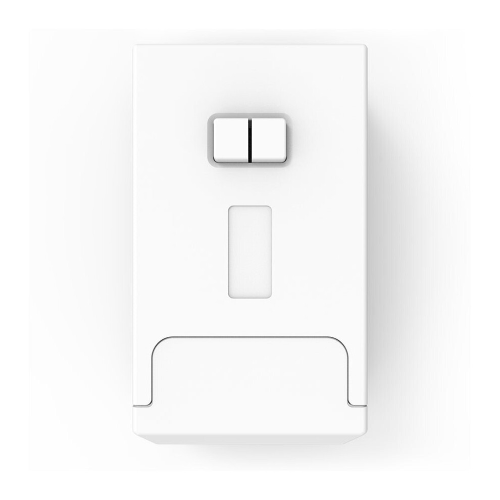 White wireless receiver with two buttons and a rectangular window, designed for RF433MHz non-dimmable operation, featuring a sleek, minimalist design.
