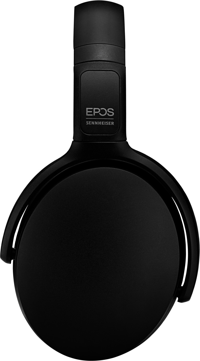 Black EPOS Adapt 360 Stereo USB-a Bluetooth headset with cushioned ear cups, adjustable headband, and sleek design, featuring the EPOS logo on the ear cup.