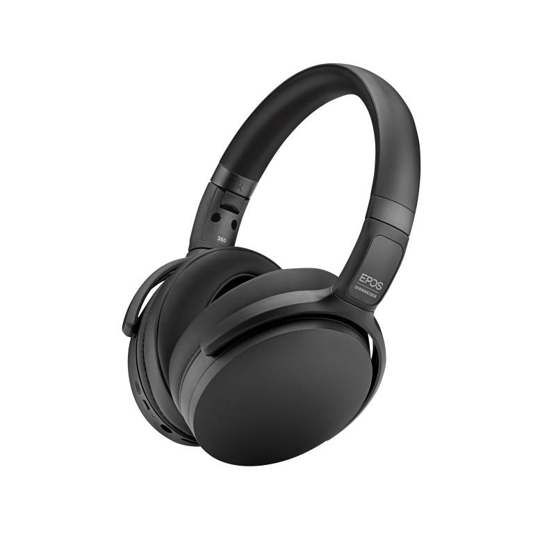 Black over-ear headphones with a sleek design, featuring cushioned ear cups, adjustable headband, and integrated controls on the ear cup for easy access.
