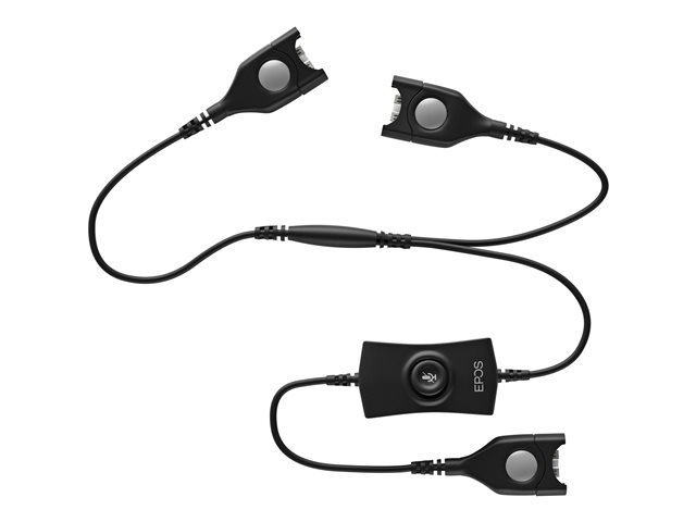 Black Epos ATC 02 audio cable with two clips and a central control unit featuring a circular button for easy operation.