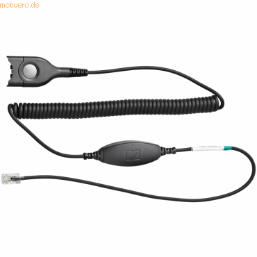 Black coiled cable with a clip connector on one end and an RJ9 connector on the other, featuring a small control box along the length for enhanced functionality.