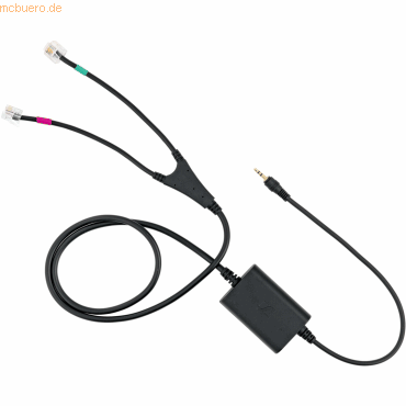 Black EPOS CEHS-CI 03 EHS Adapter with two color-coded connectors (pink and green) and a 3.5mm audio jack, designed for connecting headsets to telephones.