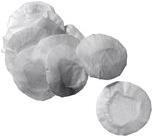 White disposable ear pads in various sizes, featuring a soft, textured surface and rounded edges, designed for comfort and hygiene in audio equipment use.