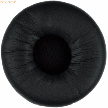 Black leather ear cushion with a textured surface and a circular shape, designed for comfort and sound isolation in headphones.