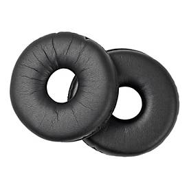 Black leatherette earpads with a circular design and a central hole, featuring a textured surface for comfort, suitable for EPOS headphones.