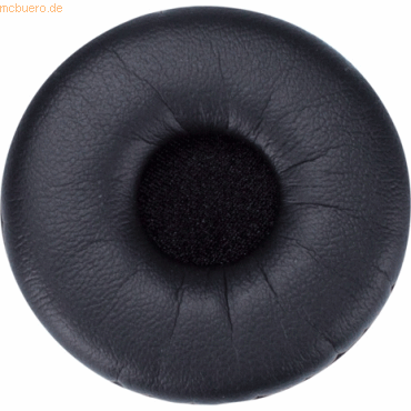 Black leather ear cushion with a soft, textured surface, featuring a central circular opening for audio equipment compatibility.