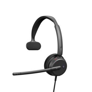 Black wired mono headset with a flexible microphone boom, cushioned ear pad, and a sleek, minimalist design, compatible with Microsoft Teams.