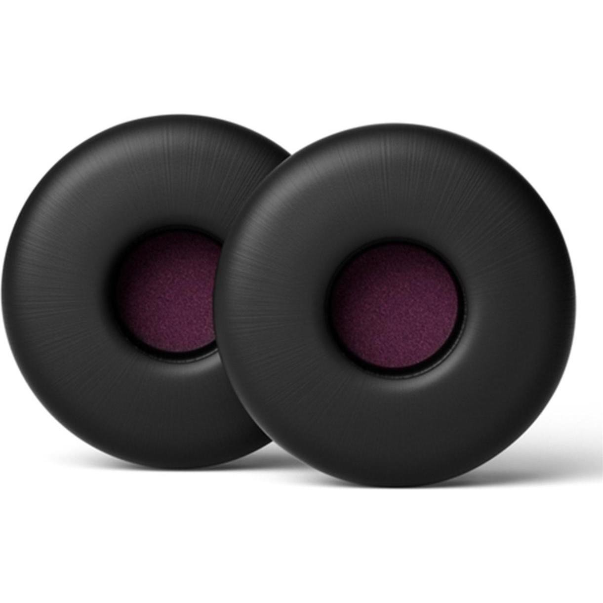 Black circular ear pads with a smooth exterior and a soft purple inner lining, designed for EPOS IMPACT 800/1000 headsets.