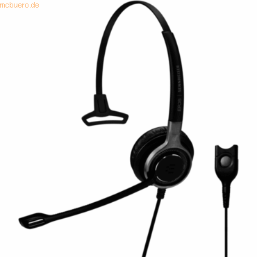 Black Epos Impact SC 638 headset featuring a sleek design, adjustable headband, padded ear cushion, and a flexible microphone boom with an inline control unit.