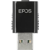 Black EPOS IMPACT SDW D1 USB DECT dongle with silver USB connector and EPOS logo on the front.
