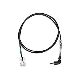 Black EPOS RJ45-2.5mm audio cable featuring a clear RJ45 connector and a right-angled 2.5mm audio jack, designed for connecting audio devices.