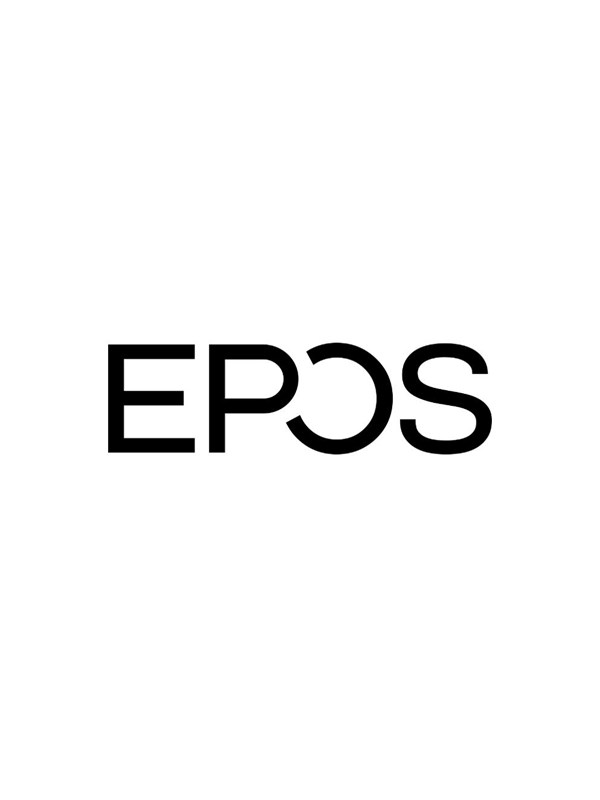 Black EPOS logo on a white background, featuring a modern and sleek font design, emphasizing the brand's focus on audio and communication technology.