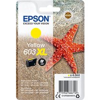 Yellow Epson 603XL ink cartridge packaging with starfish image, high-capacity, 350 pages, 4.0ml ink.