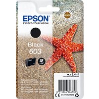 Epson 603 black ink cartridge packaging with starfish image, 150 pages, 3.4ml capacity.