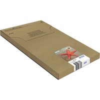 Brown Epson ink cartridge box with starfish image, labeled Black, Cyan, Magenta, Yellow, standard yield.