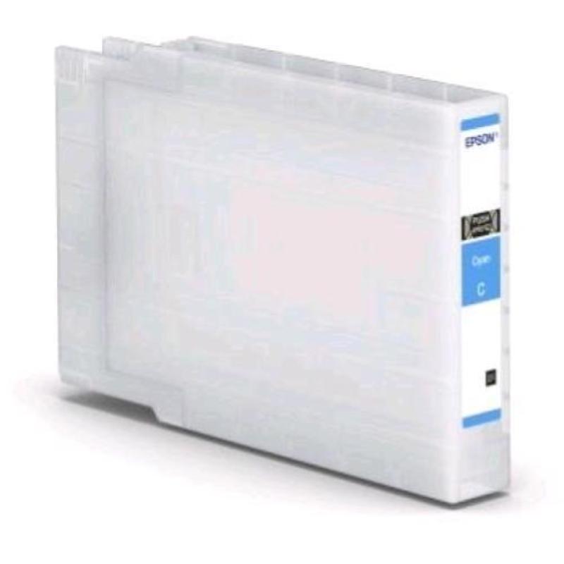 Cyan ink cartridge by Epson, model C13T04B24N, featuring a transparent plastic casing with a blue label indicating color and page yield of 4.6K.