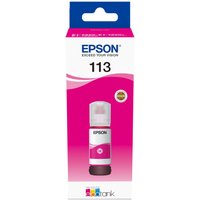 Magenta Epson ink bottle, model C13T06B340/113, 70ml, in a white and magenta box with branding and product details.