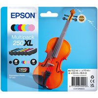 Epson 250XL Ink Cartridge Multi Pack with six colors, violin graphic, and vibrant packaging design.