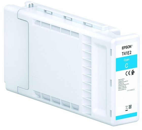 Cyan ink cartridge, model C13T41E240/T41E2, features a white plastic body with a blue label, designed for Epson SC-T 3405 printers, holding 700ml of ink.