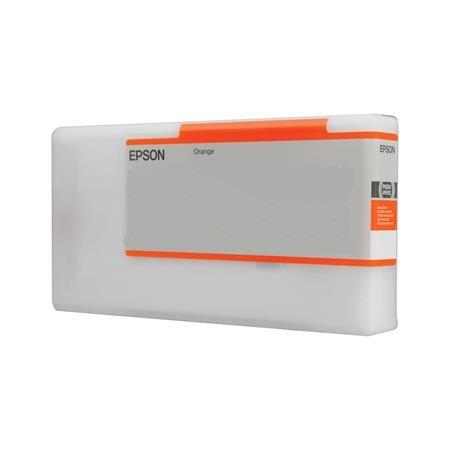 Epson T44QA orange ink cartridge in a clear plastic casing, featuring a prominent orange stripe and labeled with "Epson" and "Orange" for UltraChrome ink.