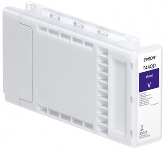 Violet Epson T44QD UltraChrome ink cartridge, 350ml, featuring a white plastic casing with a purple label indicating color and model number.
