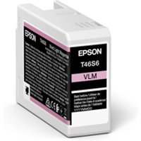 Epson light magenta ink cartridge, model T46S6, with black and pink label, 25ml capacity for Epson SC-P printers.